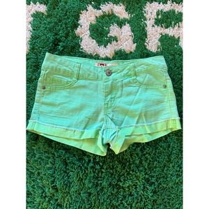 LEI Ashley Lowrise Mint Green Denim Shorts Raw Hem Cuffed Size 1 Mens Womens